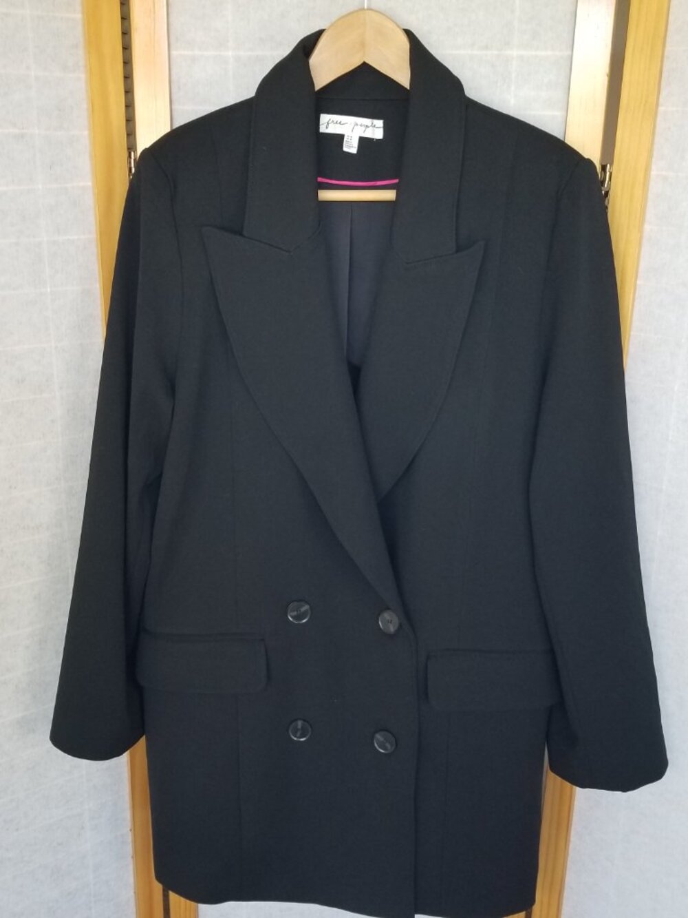 Free People Dean Double-Breasted Blazer in Black Oversized Size Medium